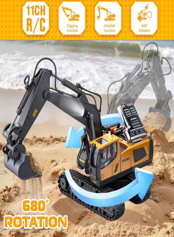 Samtop Remote Control Excavator Toys, 11 Channel 1:20 RC Construction Vehicles, 680° Rotation Hydraulic Car Toys for 6 7 8 9 10 11 12 Year Old Boys Kids, RC Truck Digger Toys Christmas Birthday Gifts - Image 2